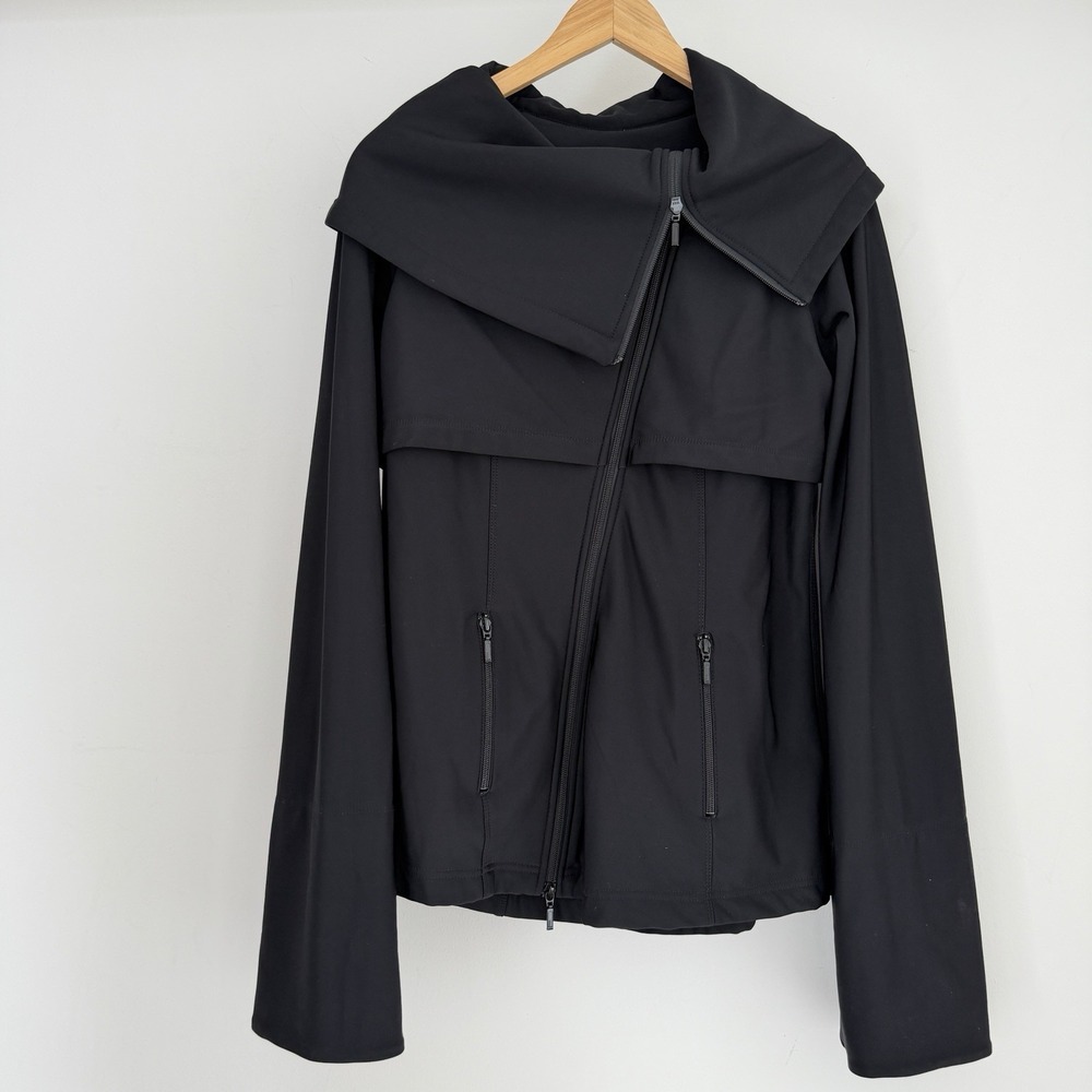 Anatomie Jacket Medium Black Lugano Asymmetrical Fleece Zip Up Foldover Collar